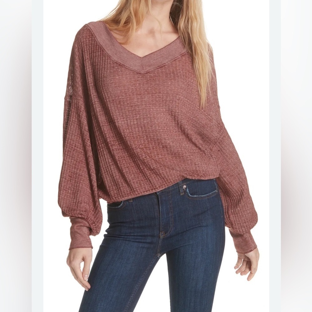 Free People - Double Dare South Side V Neck Lightweight Thermal Blouse Size Med